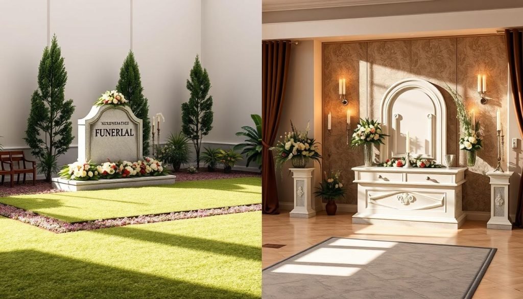 Burial or cremation choices in funeral arrangements