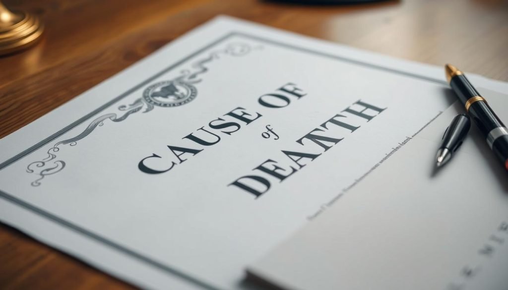 Certificate of Cause of Death and its importance in legal requirements for death.